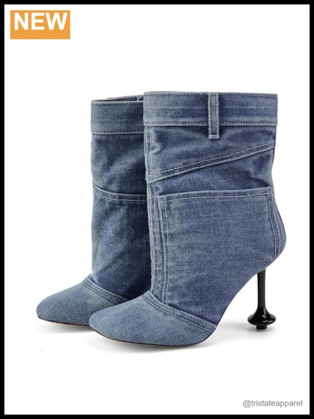Women's Denim Ankle Booties High Heel Square Toe Retro Western Zip